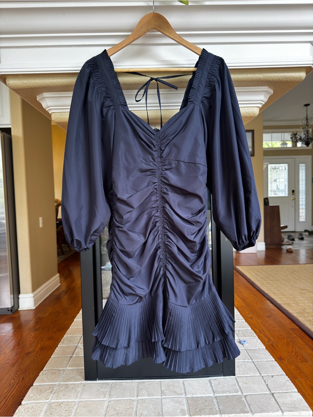 Parker Midnight Blue Puff Sleeve Mini Dress Coquette Wedding Guest XS NWT